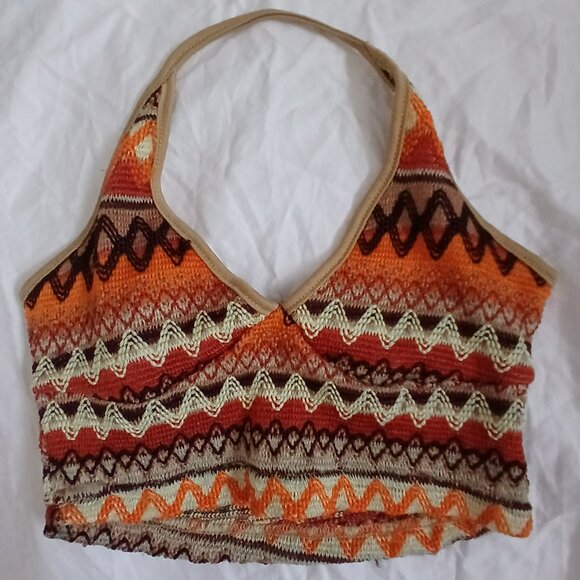 SHEIN Tops - Shein Hippie Print Knitted Crop Halter Top
